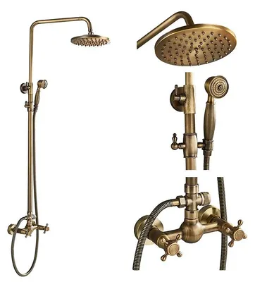Productafbeelding van Douchekraan, antiek messing afwerking, model met dubbele hendel, antiek