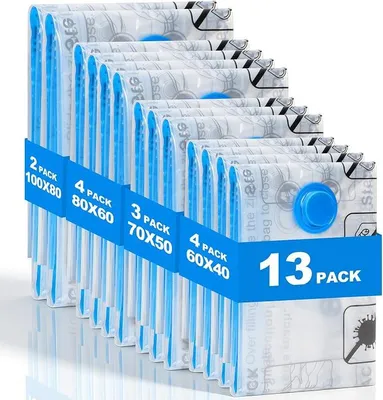 Produktbild von PolkaHome® Vakuumbeutel für Kleidung, platzsparende Aufbewahrungsbeutel für Kleiderschrank-Organisation, 13-teiliges Set Vakuumbeutel