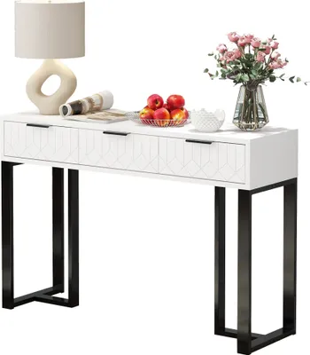 Produktbild von Moderner Konsolentisch mit Schubladen, verstellbaren Fußpolstern und eleganten Griffen, Weiß+Schwarz, 120 cm, 36 cm, 80 cm, MDF