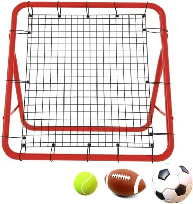 Productafbeelding van QEENTOE voetbalterugkaatswand met net, draagbare individuele trainingswand voor schoten en techniek, geschikt voor voetbaltraining (rood)