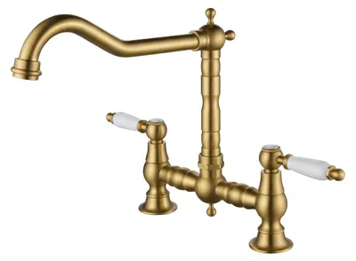 Imagen del producto de Grifo de cocina de estilo vintage, color bronce con pomo blanco, modelo Heritage Aquanello