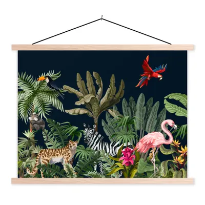 Produktbild von MuchoWow® Textilposter Dschungel - Pflanzen - Tiere - Kinder - Flamingo - Zebra 60x45 cm mit holzfarbenen Rahmen - Bild