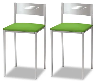 Productafbeelding van ASTIMESA Twee keukenkrukken met rugleuning, bekleed met kunstleer, kleur groen, zithoogte 45 cm.