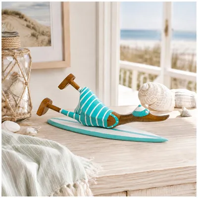 Produktbild von Dekoente Susi Surfschnabel aus Holz 30 cm Surfbrett Ente maritime Dekofigur