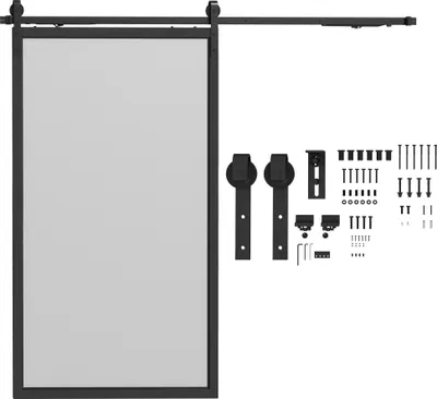 Produktbild von Leiser Schiebetür-Bausatz aus Stahl für Holz- und Zementwände, 244cm, Schwarz, leichtgängig