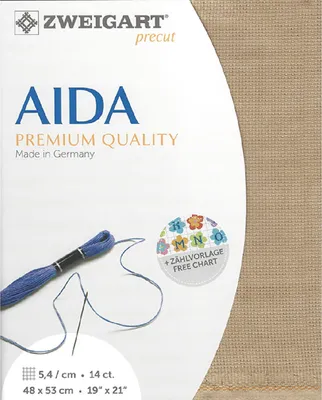 Imagen del producto de Tela AIDA Zweigart Pretagliato de 14 ct., modelo Star-Aida 3706, color 3009 "duna vintage", ideal para bordado de punto de cruz, con dimensiones de 48x53 cm