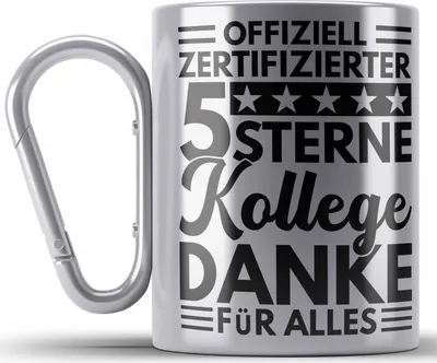 Produktbild von Trendation - Bester Kollege Der Welt Edelstahl Tasse Karabiner Geschenk Abschied Neuer Job Kollege Geschenkidee Abschiedsgeschenk (Silber)