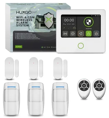 Produktbild von HUXGO Alarmanlage WLAN GSM 4G Set 3x Bewegungsmelder, 3x Türsensor App HXA502