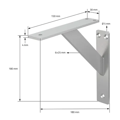 A technical drawing of a shelf bracket with dimensions.