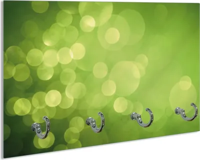 Produktbild von Wallario Schlüsselbrett aus Glas, Motiv: Abstrakte grüne Kreise  grüne Lichtpunkte, 30 x 20 cm mit 4 Haken