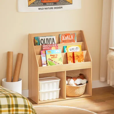 Produktbild von SoBuy Kinderregal mit 2 Regalen Aufbewahrungsmöbel Naturholz Skandinavisch KMB01-N