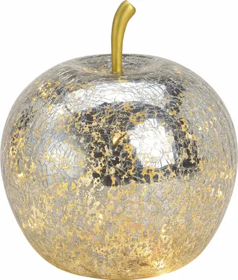 Image de 3.08 Pomme en verre avec guirlande lumineuse de 20 LED - Ø 16 cm - Lampe de décoration batterie - Couleur : Argent