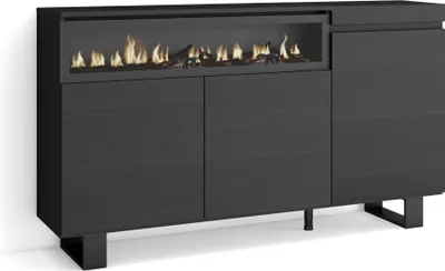 Immagine prodotto di COZY Credenza, Mobile, Cucina, 150x35x87cm, 3 Porte, Camino elettrico, Nero