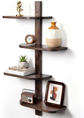 Wandregal Vintage Holz 4 Etagen schwebend braun