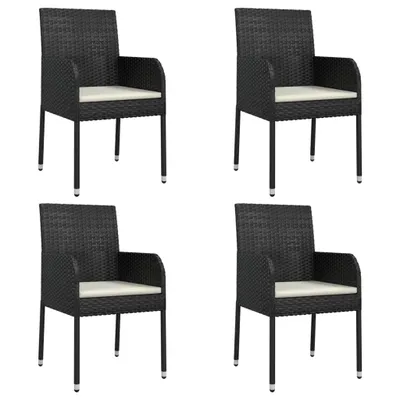 Produktbild von vidaXL Gartenstühle mit Kissen 4 Stk. Poly Rattan Schwarz