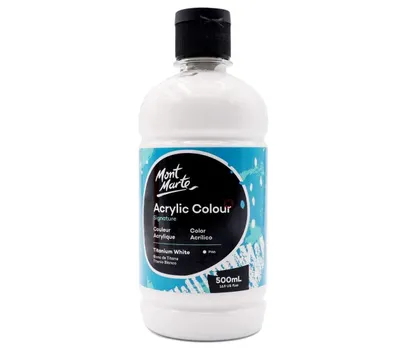 Produktbild von Mont Marte Acrylfarbe Weiß 500ml – hochdeckend & wasserbasiert – super Lichtechte Farbe mit großer Deckkraft – für Leinwand, Ton, Holz, Stein