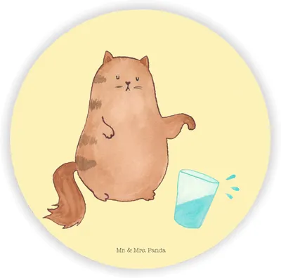 Produktbild von Mr. & Mrs. Panda Rund Magnet Katze Wasserglas - Gelb Pastell - Geschenk, zettelhalter, für fotos, Kater, Cat, Cats, kühlschrank, magnettafel, Glas, Kühlschrankmagnet