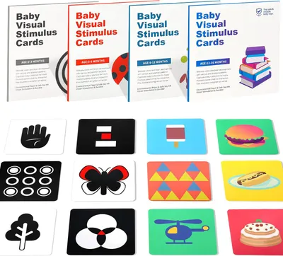 Produktbild von ASKSA Kontrastkarten Baby Spielzeug ab 0 3 6 12 36 Monate, 64pcs Baby Schwarz Weiss Flash Karten fuer Neugeborene Kinder Visuelle Stimulation Neugeborene Kleinkind Spielzeug Geschenk