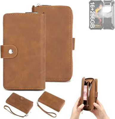 Produktbild von K-S-Trade Handyhülle Schutzhülle kompatibel mit Oukitel WP26 & Portemonnee Tasche Handytasche Case Etui Geldbörse Wallet braun (1x)