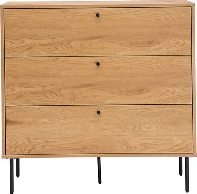 Produktbild von Miliboo - Kommode mit hellem Holzdekor in Eiche und schwarzen Metallfüßen mit 3 Schubladen B100 cm PERNELLE