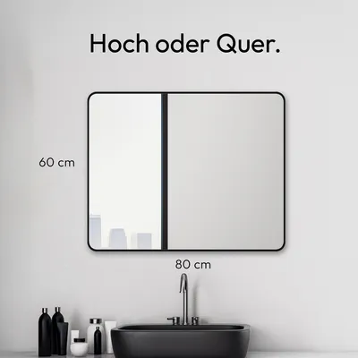 Image de TALOS Black Living miroir de salle de bain 80x60 cm - Miroir noir adapté aux pièces humides grâce à son cadre en aluminium - Miroir mural avec cadre en aluminium de haute qualité