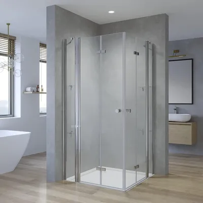 Produktbild von Eckdusche 100x90x187cm Duschkabine Eckeinstieg mit Duschablagen barrierefrei