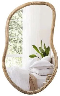 Image de Miroir mural, cadre en bois irrégulier, 75x45 cm, style rustique, idéal pour la salle de bain ou le salon