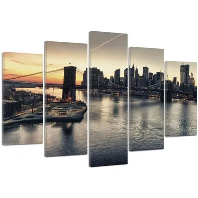 Produktbild von 5-teiliges leinwandbild brooklyn-brücke in new york 200x100 cm Feeby braun wandbild bereit zum aufhängen