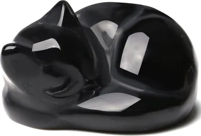 Produktbild von Katzenfigur aus Obsidian, Katzenstatue aus schwarzem Kristall – Therapeutische Wirkung, stressabbauend, ideales HeimNachbildungation