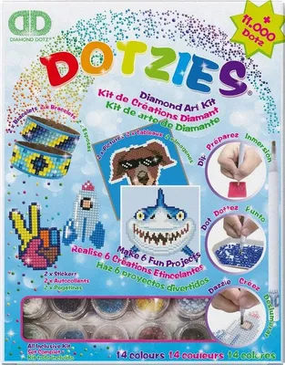 Obrázek produktu pro DIAMOND DOTZ® DIAMOND DOTZ - Megapack DOTZIES 6-dílný - Diamantové malování - 2 obrázky 15 x 15 cm, 2 náramky, 2 samolepky - 11.000+ Dotz - Kompletní sada pro děti od 8 let - modrá