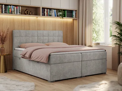 Produktbild von Boxspringbett, Doppelbett, Polsterbett mit Kopfstütze, Bettkasten - CARMEN - 140x200 - Hellgrau - Struktur - H4