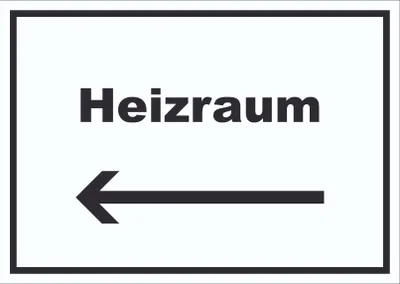 Produktbild von Heizraum Schild mit Text und Richtungspfeil links Heizung Wärme waagerecht A5 (148x210mm)