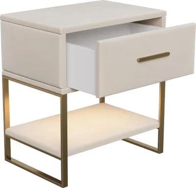 Image de UnboxG Ensemble de 2 tables de nuit avec 1 tiroir & changement de couleur LED, meuble de chambre moderne, beige, velours