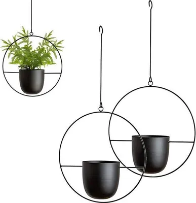Productafbeelding van Metalen wandvaas, zwart, rond, geschikt voor vetplanten, wanddecoratie
