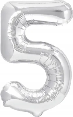 Image de Ballon en plastique nombre 5 FIVE argent 100 cm, 1 pc.