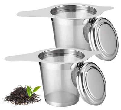 Teefilter aus Edelstahl, rund, 2 Stück, silber
