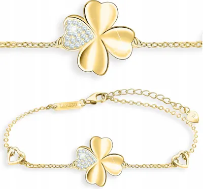Produktbild von Goldenes Kleeblatt-Armband mit Zirkonen, 925 Silber