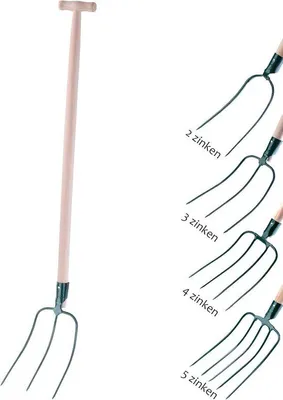 Produktbild von Harke mit Holzstiel - 3 Zinken Gartenwerkzeug für effizientes Harken und Verlegen