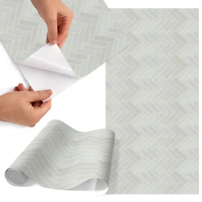 Produktbild von Möbelfolie 50x100 cm - Klebefolie Möbel - Selbstklebende Folie - Folie für Möbel - Möbelfolie Küche - Klebefolie Küche - Möbelfolie Schrank - Wasserdicht - Abwaschbar - Selbstklebend - Luftblasenfrei - Rückstandslos entfernbar - Helles Fischgrätmuster