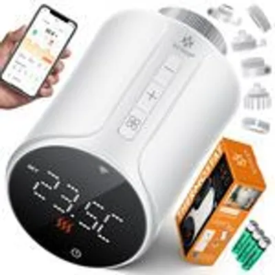 Produktbild von KESSER® Heizkörperthermostat Heizungsregler Heizungsthermostat WLAN Smart Home App & Sprach-Steuerung Thermostat 6 Heizkörperventile rund Weiß