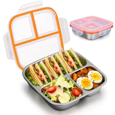 Immagine prodotto di Lunchbox in acciaio inox - 3 scomparti - A prova di perdite - Bento Box - Con valvola in silicone