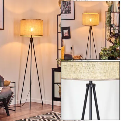 Produktbild von Reggio Stehlampe aus Metall/Papiergeflecht in Schwarz/Beige