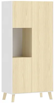 Image de Armoire de cuisine avec étagère ouverte et étagères réglables | Couleur : Bois naturel | Dimensions : 80 x 40 x 170 cm