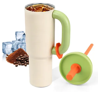 Isolierbecher 1,18 L Edelstahl mit Henkel & Strohhalm