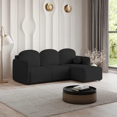 Produktbild von Masseno Ecksofa SUVINO mit Schlaffunktion L-Form, Sofa mit Bettkasten, Wohnzimmersofa, Couch, Soffa, Bettsofa, Couchgarnitur- Schwarz, NEVE 100