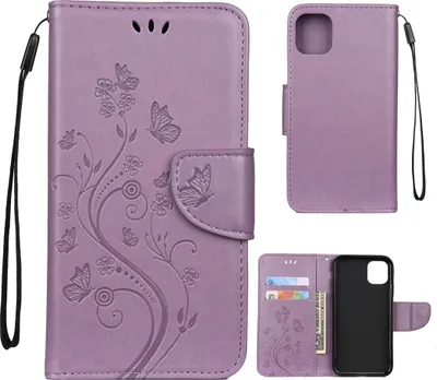 Produktbild von Mobigear Flowers iPhone 11 Hülle Klapphülle Geldbörse - Lila