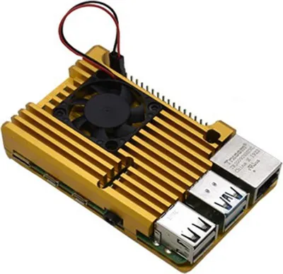 Produktbild von Armor Gehäuse mit Lüfter für Raspberry Pi 4 - verschiedene Farben : Gold Farbe: Gold