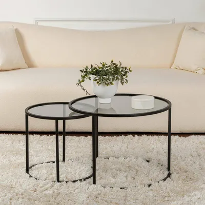 Image de Xaden - Table basse, 60x60x43h cm Noir, ensemble de 2 tables