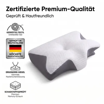 Produktbild von Orthopädisches Nackenstützkissen Memory Foam - Ergonomisches Kopfkissen Schlafkissen für Kopf-, Nacken- & Rückenkomfort