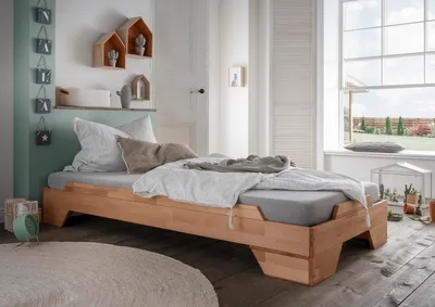 Produktbild von Stapelbett 90x200cm 'Pisa' Buche massiv natur geölt
